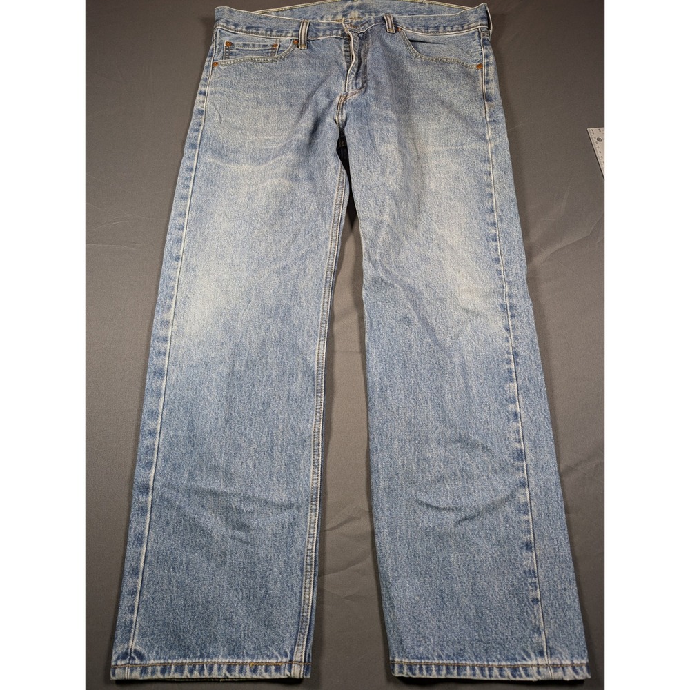 Levis 505 Regular Fit Straight Leg Jeans Light Wash Mens 36x29 Blue Denim